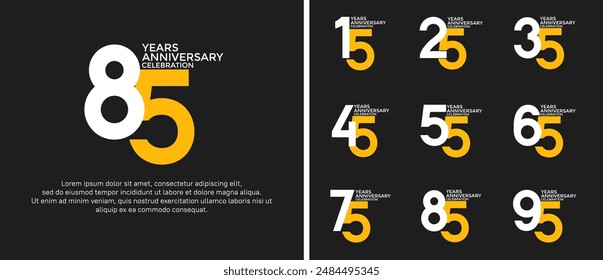anniversary logo style set with white and yellow color can be use for celebration moment