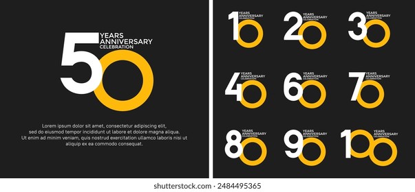 anniversary logo style set with white and yellow color can be use for celebration moment