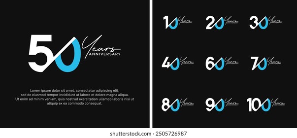 anniversary logo style set with white and blue color can be use for celebration moment