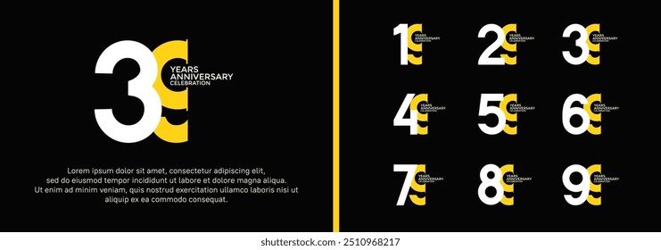 anniversary logo style set with white and yellow color can be use for celebration moment