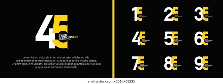 anniversary logo style set with white and yellow color can be use for celebration moment