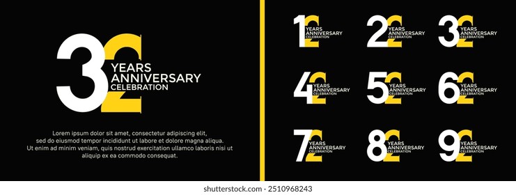 anniversary logo style set with white and yellow color can be use for celebration moment