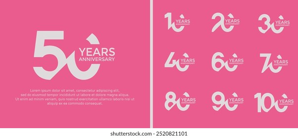 Conjunto de estilo de logotipo de aniversario, color blanco con barra se puede utilizar para el momento de la celebración