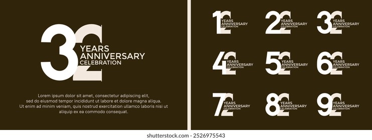 anniversary logo style set with white and brown color can be use for celebration moment