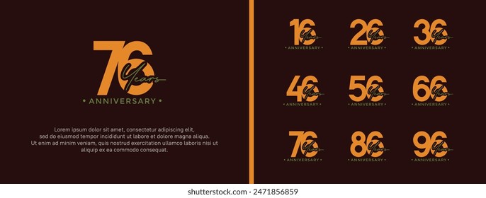 anniversary logo style set with yellow and green color can be use for celebration moment