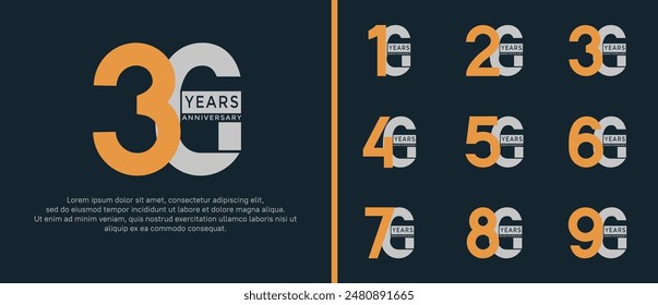 anniversary logo style set with yellow and gray color can be use for celebration moment