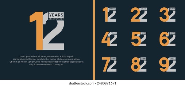 anniversary logo style set with yellow and gray color can be use for celebration moment