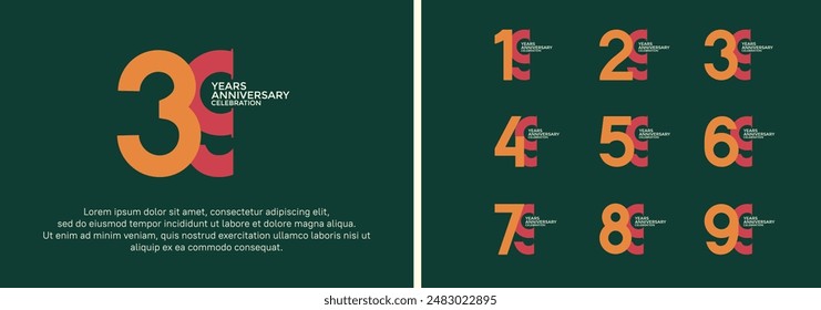 anniversary logo style set with yellow and orange color can be use for celebration moment