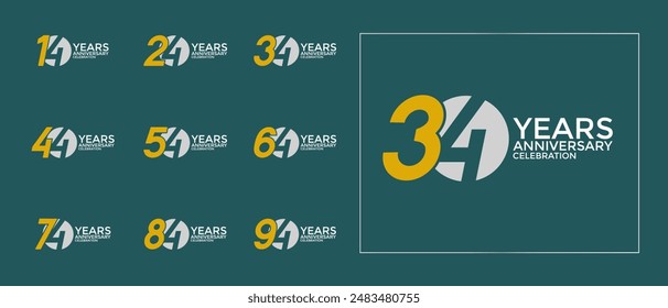 anniversary logo style set with yellow and white color can be use for celebration moment