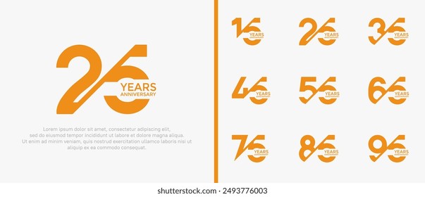 anniversary logo style set, yellow color with slash can be use for celebration moment