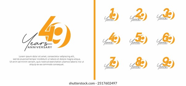 anniversary logo style set with yellow color can be use for celebration moment