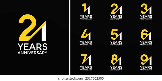 anniversary logo style set with yellow, white color and slash can be use for celebration moment