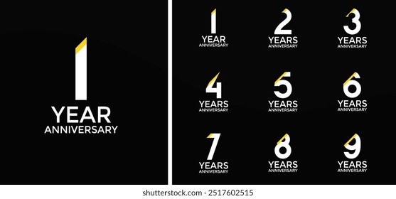 anniversary logo style set with yellow, white color and slash can be use for celebration moment