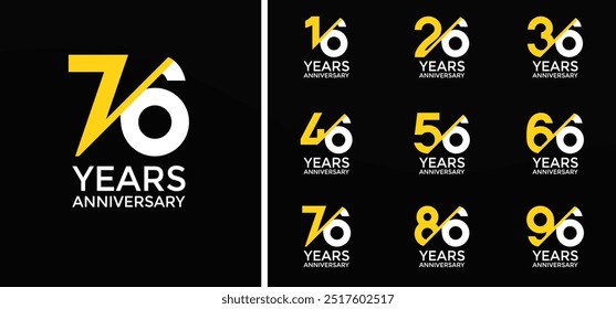 anniversary logo style set with yellow, white color and slash can be use for celebration moment