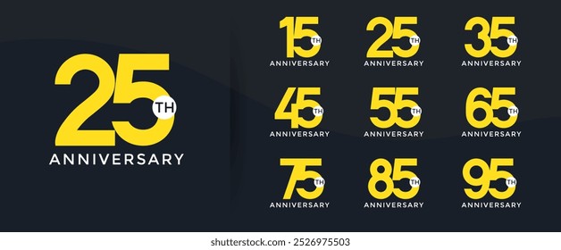 anniversary logo style set with yellow color can be use for celebration moment