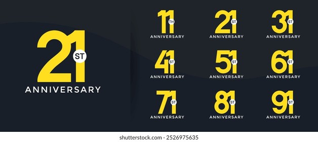 anniversary logo style set with yellow color can be use for celebration moment