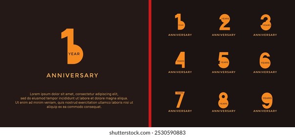 anniversary logo style set with yellow and orange color can be use for celebration moment