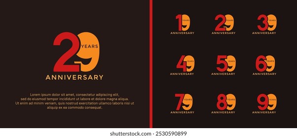 anniversary logo style set with yellow and orange color can be use for celebration moment