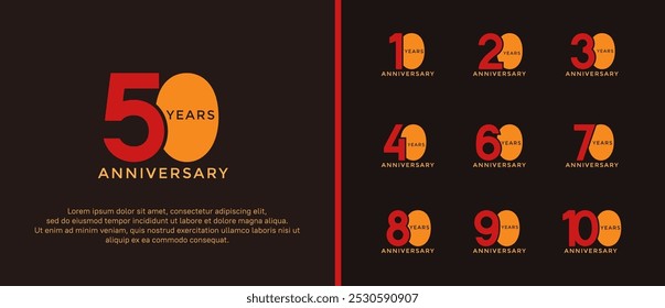 anniversary logo style set with yellow and orange color can be use for celebration moment