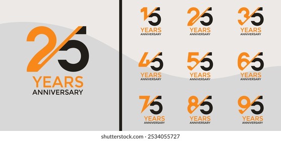 anniversary logo style set with yellow, black color and slash can be use for celebration moment