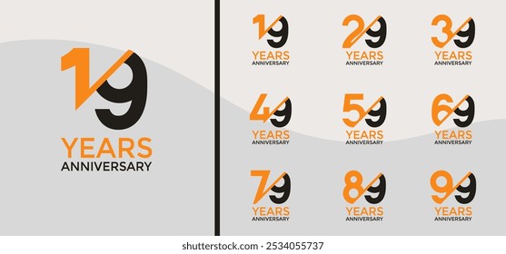 anniversary logo style set with yellow, black color and slash can be use for celebration moment