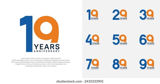 diseño vectorial de estilo de logotipo de aniversario con color azul y naranja se puede usar para el día de celebración