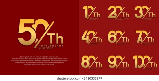 estilo de logotipo de aniversario conjunto de vectores con color de oro de barra diagonal puede utilizarse para celebración