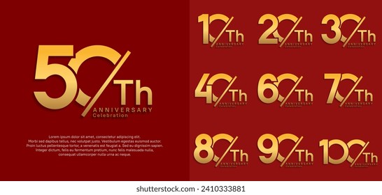 anniversary logo style vector set with slash golden color can be use for celebration