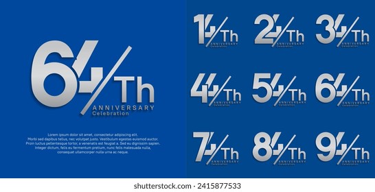 estilo de logotipo de aniversario conjunto de vectores con color plateado de barra diagonal se puede usar para celebración
