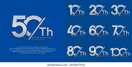 estilo de logotipo de aniversario conjunto de vectores con color plateado de barra diagonal se puede usar para celebración