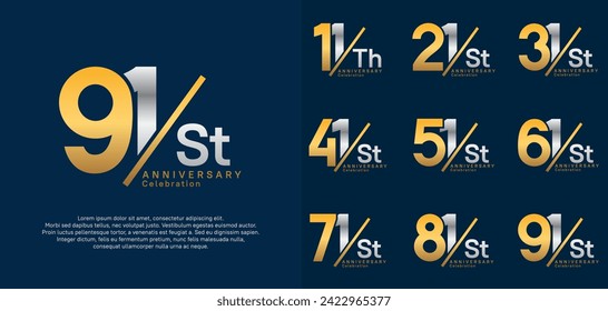 anniversary logo style vector set with slash gold and silver color can be use for celebration