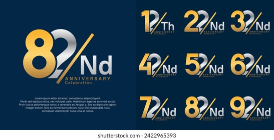 anniversary logo style vector set with slash gold and silver color can be use for celebration