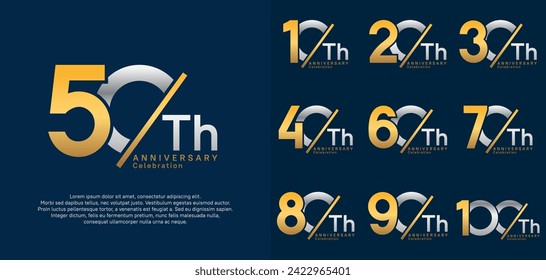 anniversary logo style vector set with slash gold and silver color can be use for celebration