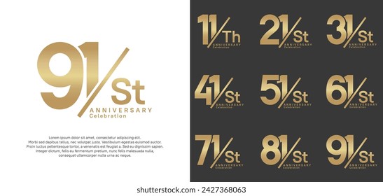 anniversary logo style vector set with slash gold color can be use for celebration