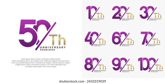 anniversary logo style vector set with slash purple and gold color can be use for celebration