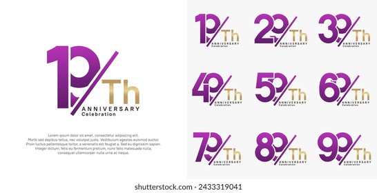 el vector del estilo del logotipo del aniversario con la barra púrpura y el color dorado se puede utilizar para la celebración