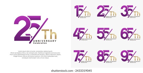 anniversary logo style vector set with slash purple and gold color can be use for celebration