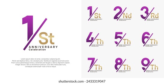 el vector del estilo del logotipo del aniversario con la barra púrpura y el color dorado se puede utilizar para la celebración