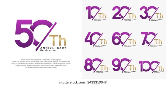 Jubiläums-Logo-Stil Vektor-Set mit Schrägstrich-Lila und Gold Farbe kann für Feiern verwendet werden