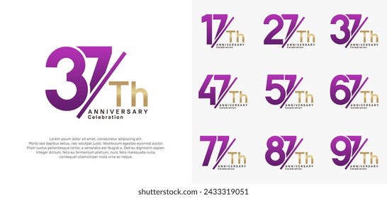 anniversary logo style vector set with slash purple and gold color can be use for celebration