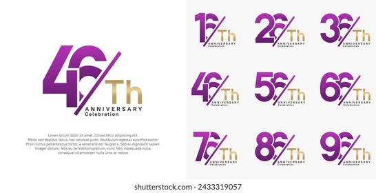anniversary logo style vector set with slash purple and gold color can be use for celebration