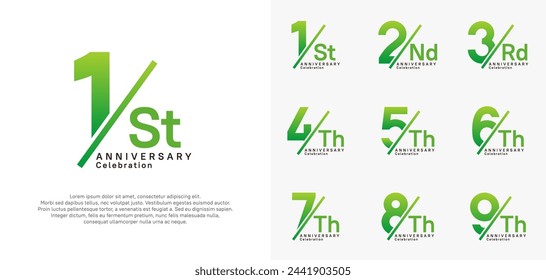 anniversary logo style vector set with slash green color can be use for celebration