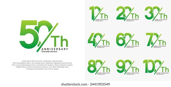 anniversary logo style vector set with slash green color can be use for celebration