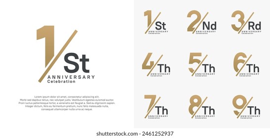 anniversary logo style vector set with slash gold and black color can be use for celebration
