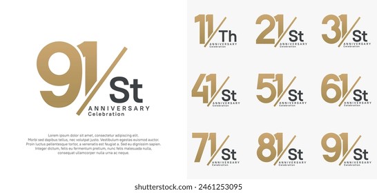 anniversary logo style vector set with slash gold and black color can be use for celebration