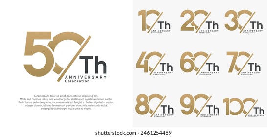 anniversary logo style vector set with slash gold and black color can be use for celebration