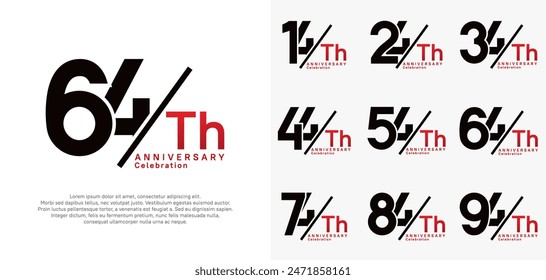 el conjunto de Vector del estilo del logotipo del aniversario con el color negro y rojo de la barra se puede utilizar para la celebración