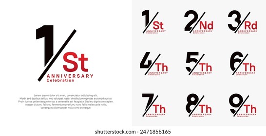 anniversary logo style vector set with slash black and red color can be use for celebration