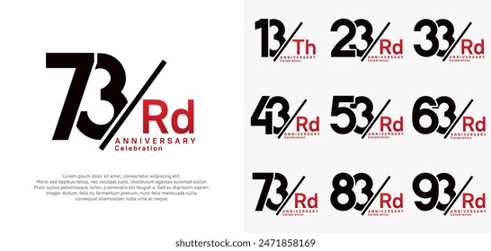 anniversary logo style vector set with slash black and red color can be use for celebration