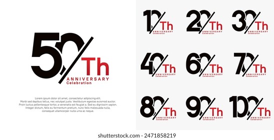 anniversary logo style vector set with slash black and red color can be use for celebration